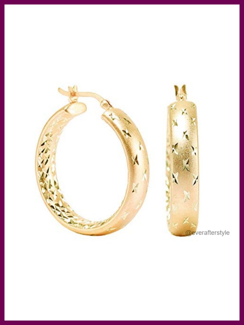 925 Sterling Silver Diamond-Cut Hoop Earrings, 14K Gold-Plated, Click-Top